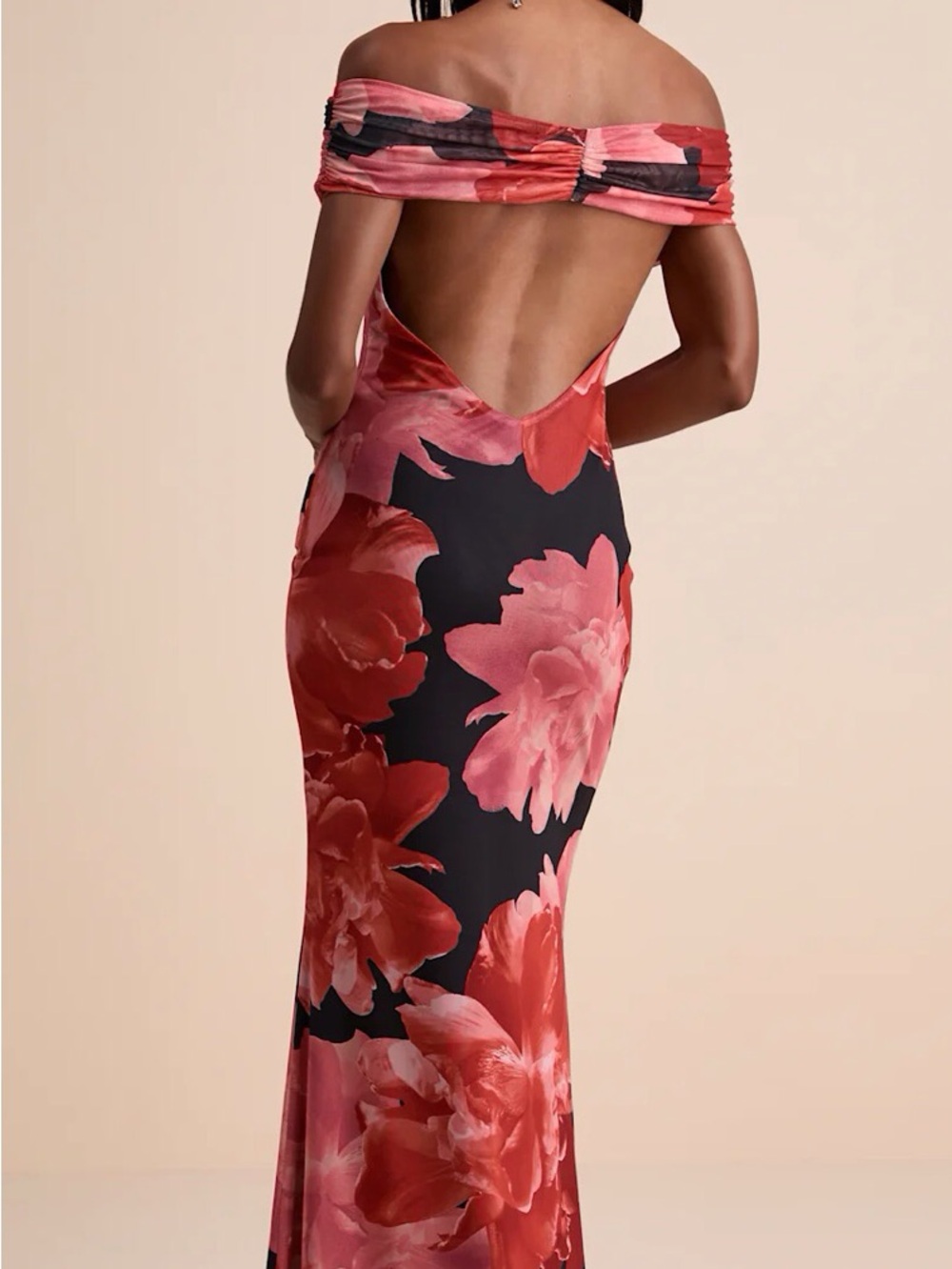 Lulus Dunia Black Floral Print Mesh Off-the-shoulder Maxi Dress - Picture 3 of 4
